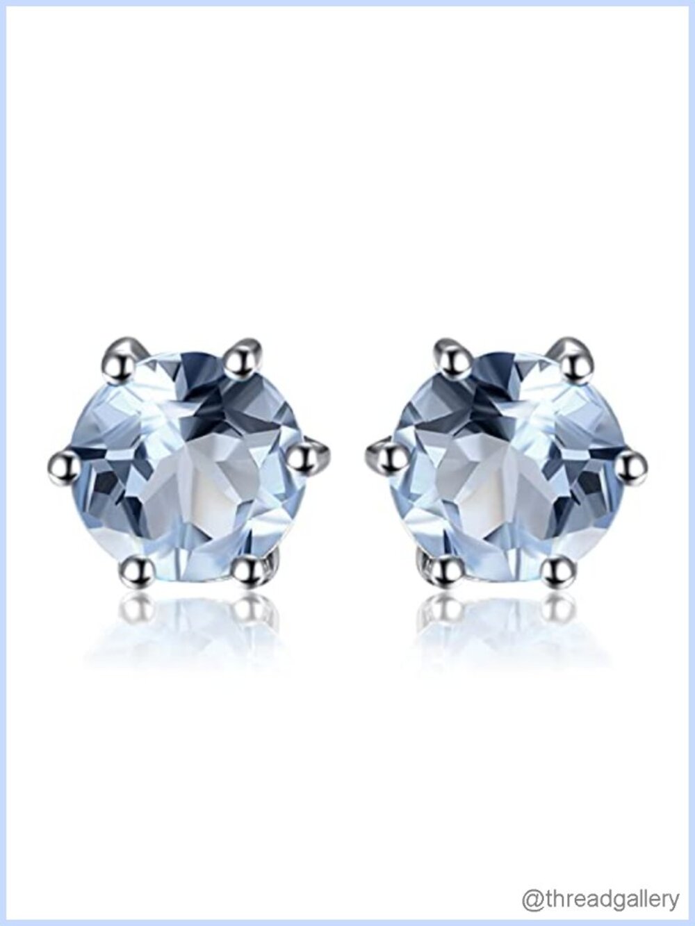Sterling Silver Blue Topaz Stud Earrings 14k Gold Plated Prong Set